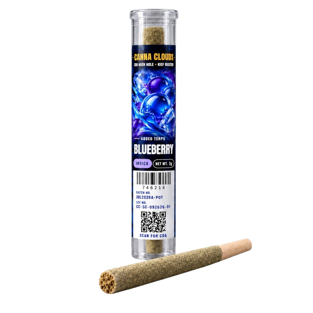Canna Clouds CBD Hash Hole Kief Dusted Pre-Roll - Blueberry Indica, 2g