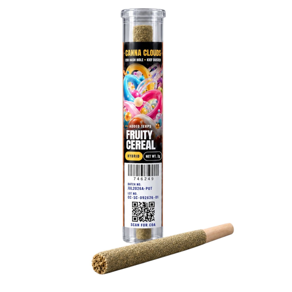 Canna Clouds CBD Hash Hole Kief Dusted Pre-Roll - Fruity Cereal Hybrid, 2g