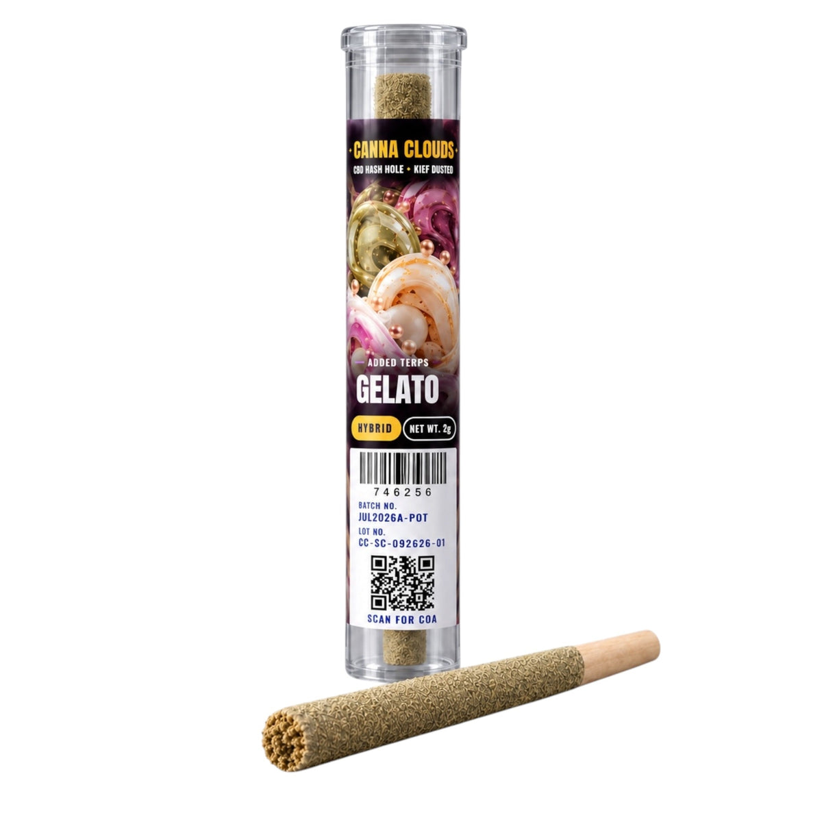 Canna Clouds CBD Hash Hole Kief Dusted Pre-Roll - Gelato Hybrid, 2g